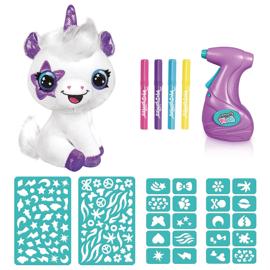 Canal Toys - Unicorn to Customise Airbrush Plush – Soft Toy Spray Art with Felt-Tip Pens and Stencils – 6 Years and Above – O