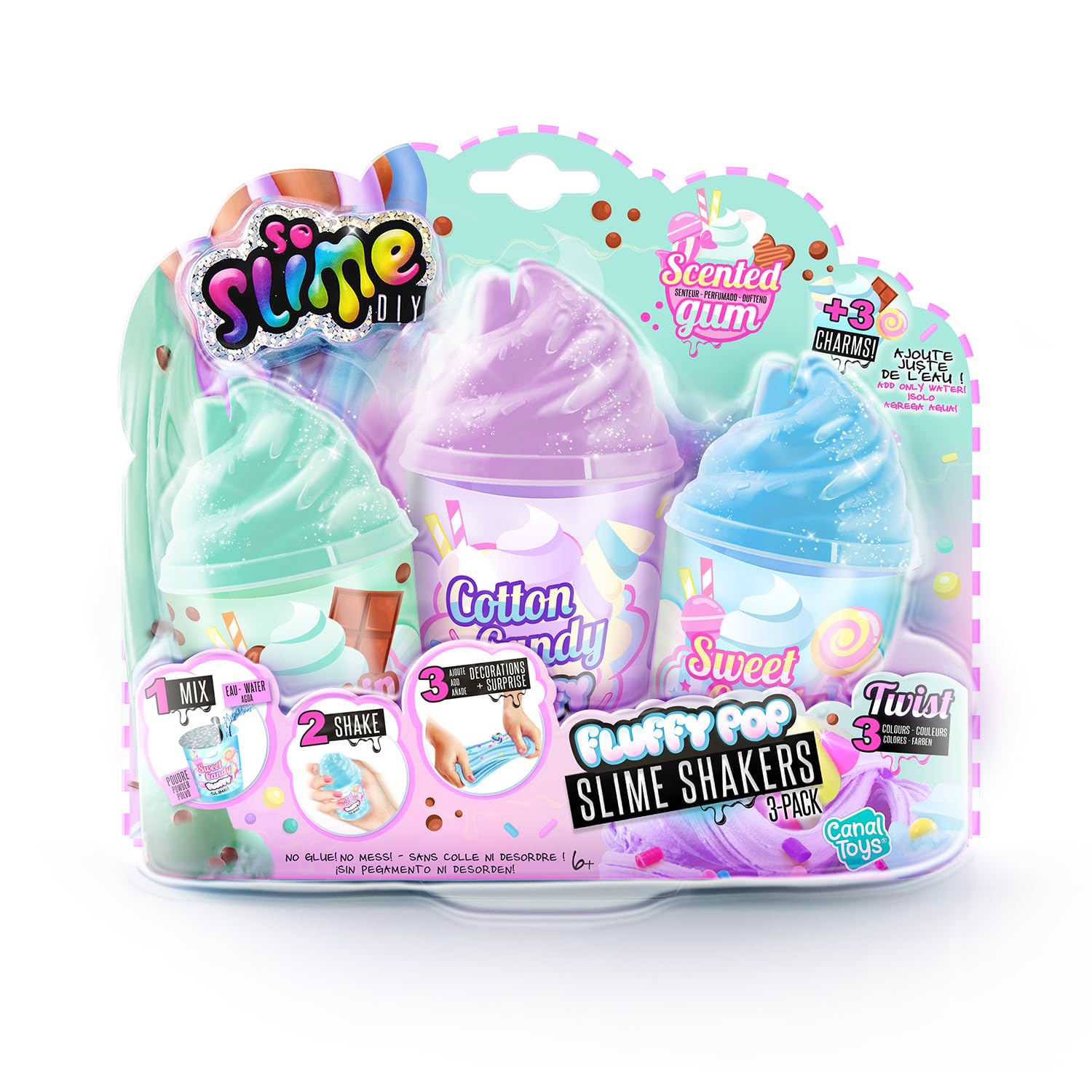 So Slime SSC 101 Fluffy Shakers 3 Pack, Pastels,Small