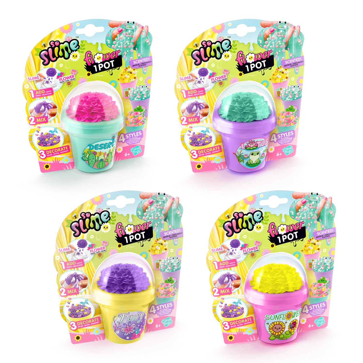 Canal Toys - So Slime - Slime Flower 1 Pot - Colour your creation thanks to the flower - Personalize it with Decorations & Charms - Gift Idea for Children 6+ - Creative Hobby - Assortment - SSC 417