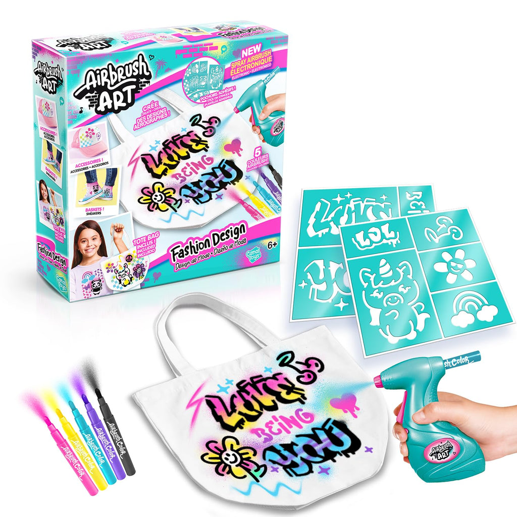 Canal Toys - Airbrush Art - Fashion Design Kit with electronic spray, stencils and felt-tip pens - AIR 016, White Tote Bag