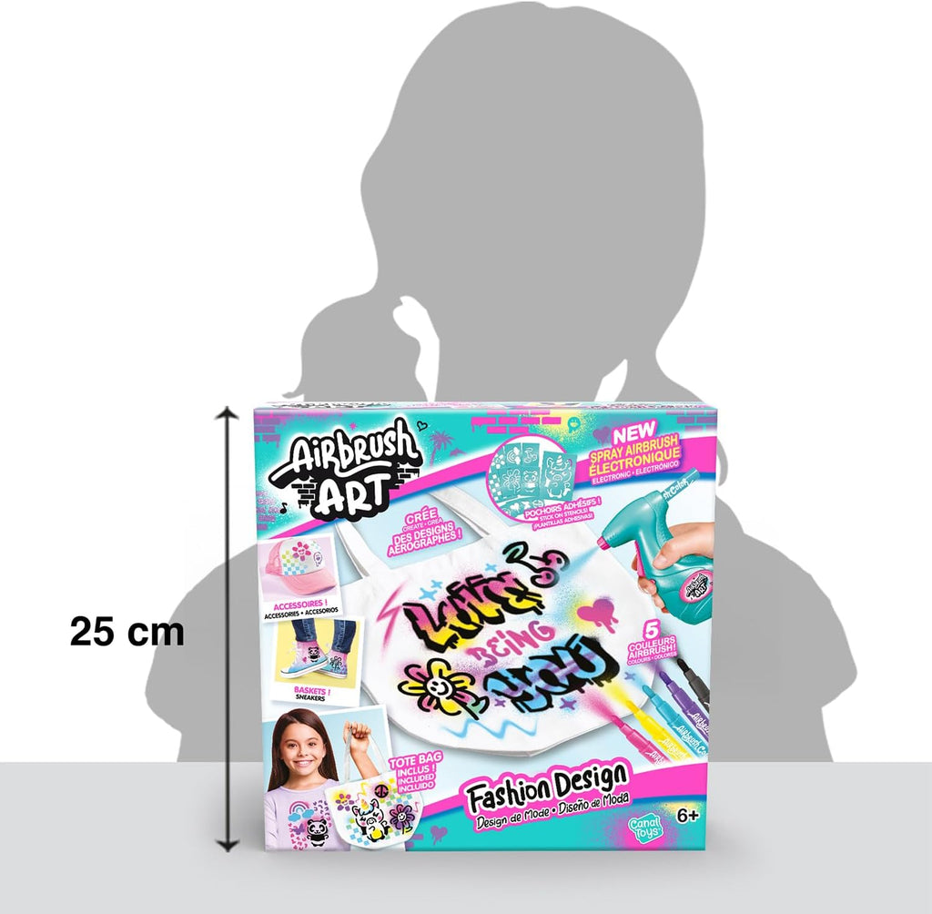 Canal Toys - Airbrush Art - Fashion Design Kit with electronic spray, stencils and felt-tip pens - AIR 016, White Tote Bag