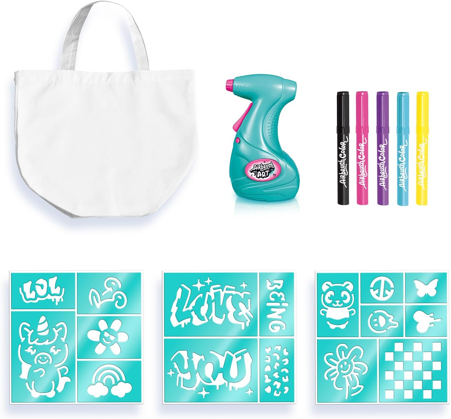 Canal Toys - Airbrush Art - Fashion Design Kit with electronic spray, stencils and felt-tip pens - AIR 016, White Tote Bag