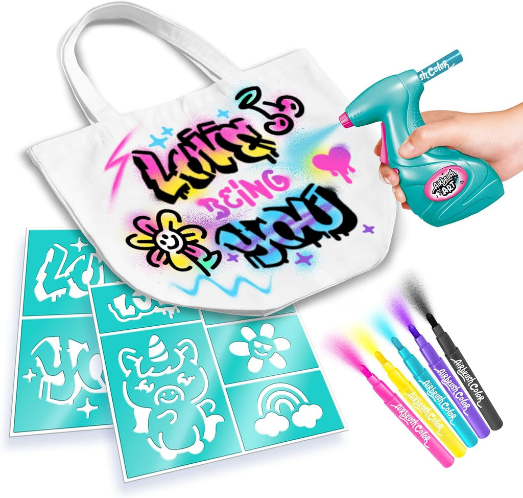 Canal Toys - Airbrush Art - Fashion Design Kit with electronic spray, stencils and felt-tip pens - AIR 016, White Tote Bag