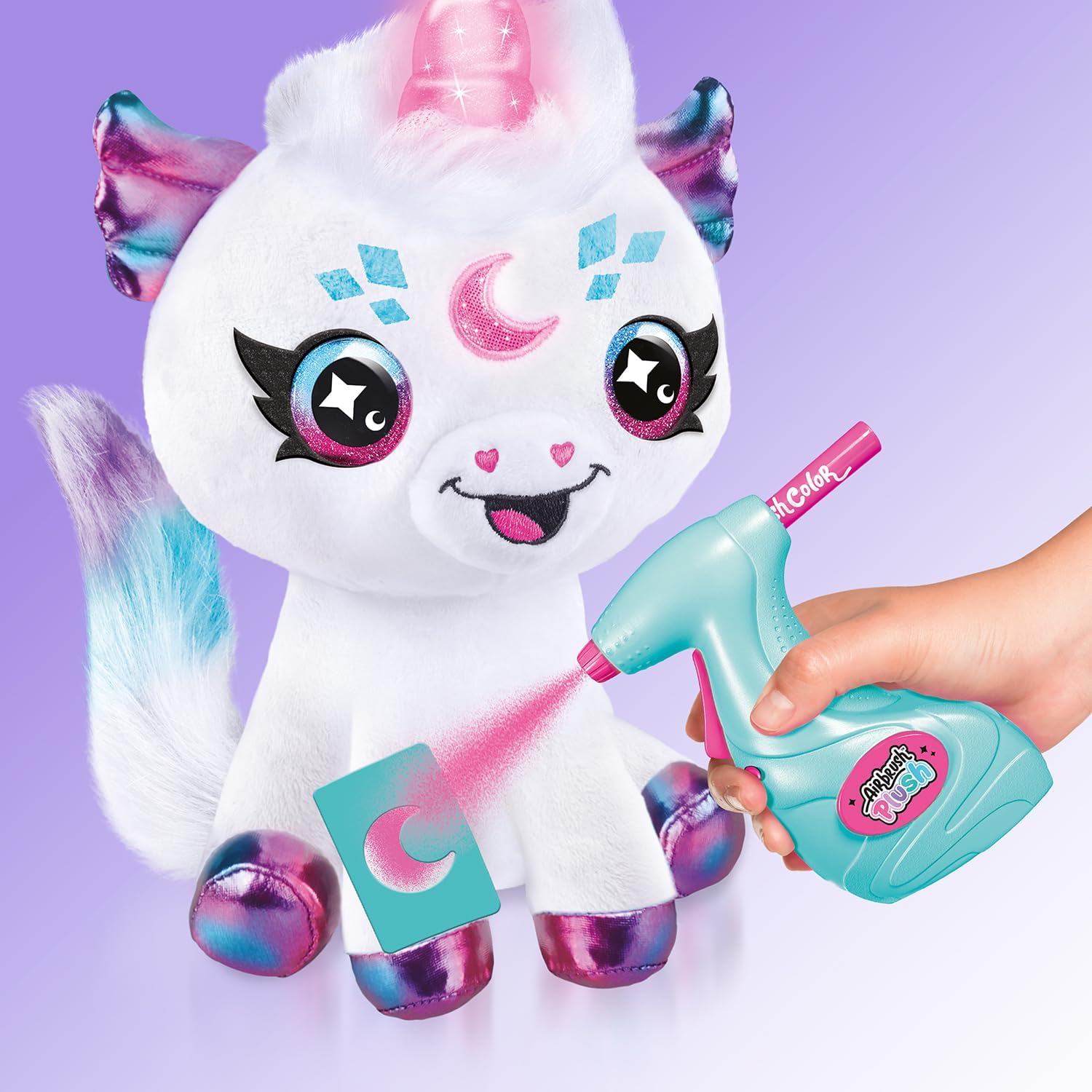 Canal Toys - Airbrush Plush - Customisable Cosmic Unicorn Soft Toy with Luminous Horn - with Prediction Card, Markers and Ste
