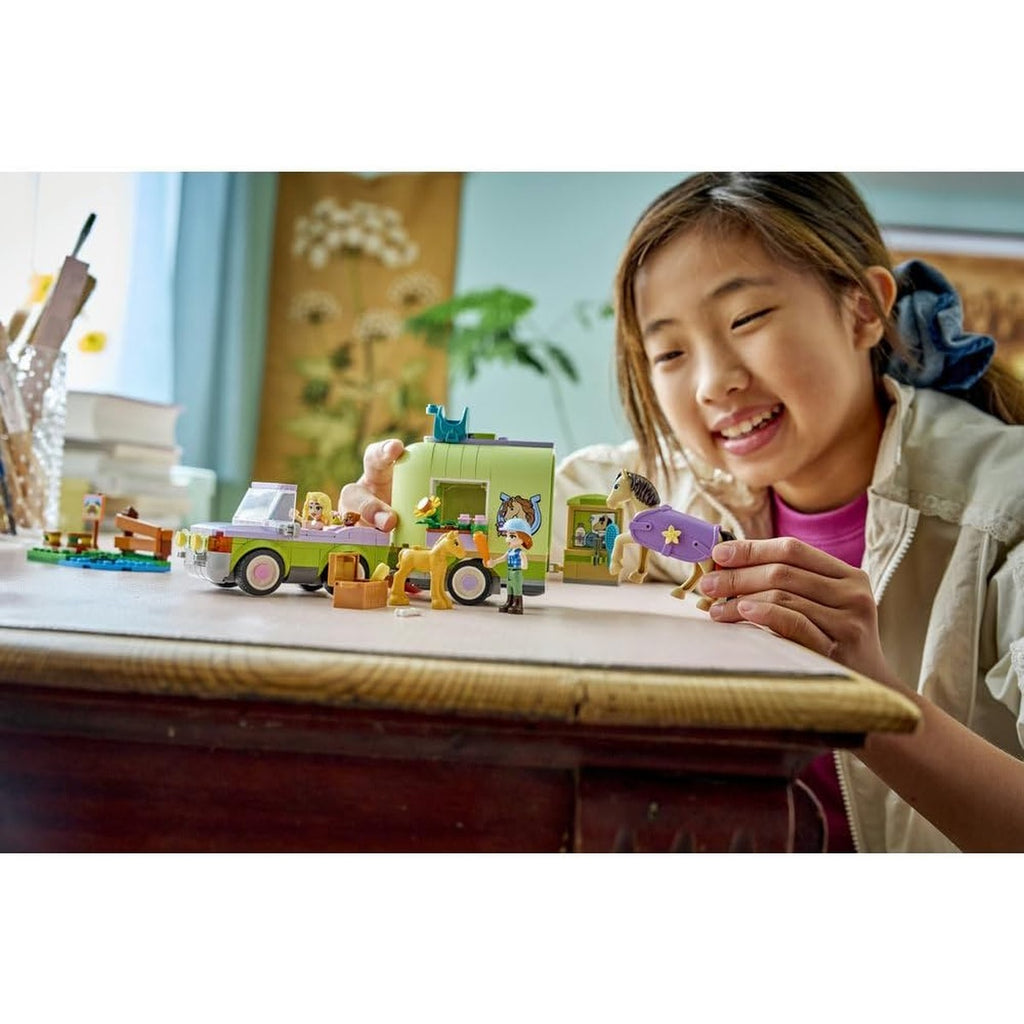 LEGO Friends Horse & Baby Foal Trailer - Horse Toy Playset w/Grooming Accessories, 4 Animal Figures, Car & 2 Mini Dolls