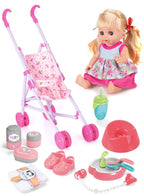 Vdora Dolls - 12 Sounds Baby Doll With Stroller Set - 14-inch