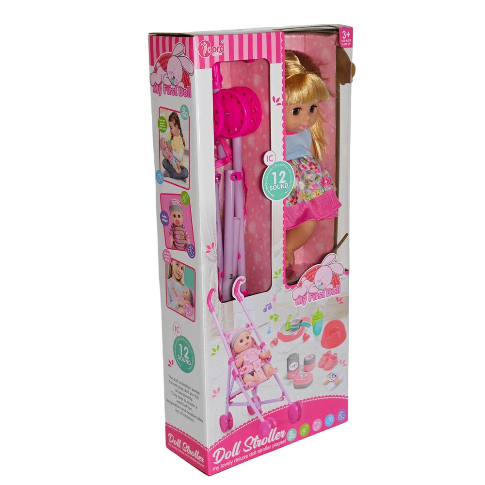 Vdora Dolls - 12 Sounds Baby Doll With Stroller Set - 14-inch