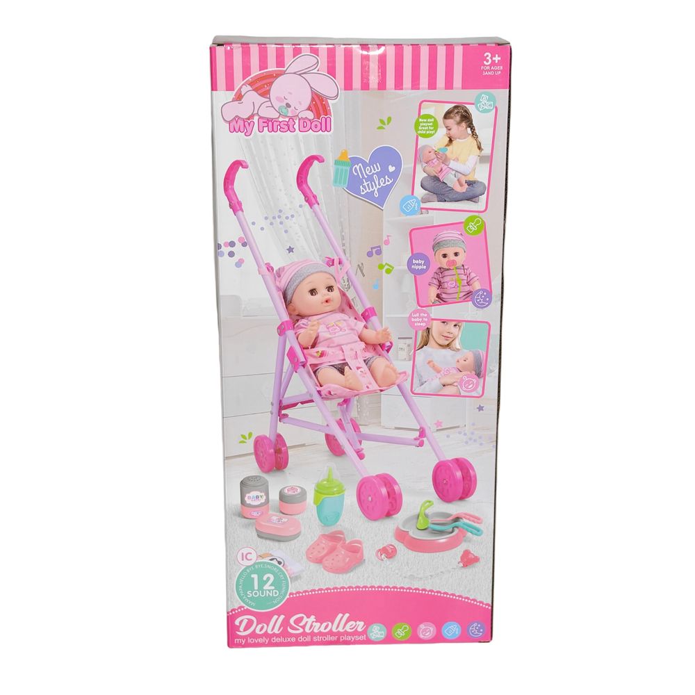 Vdora Dolls - 12 Sounds Baby Doll With Stroller Set - 14-inch