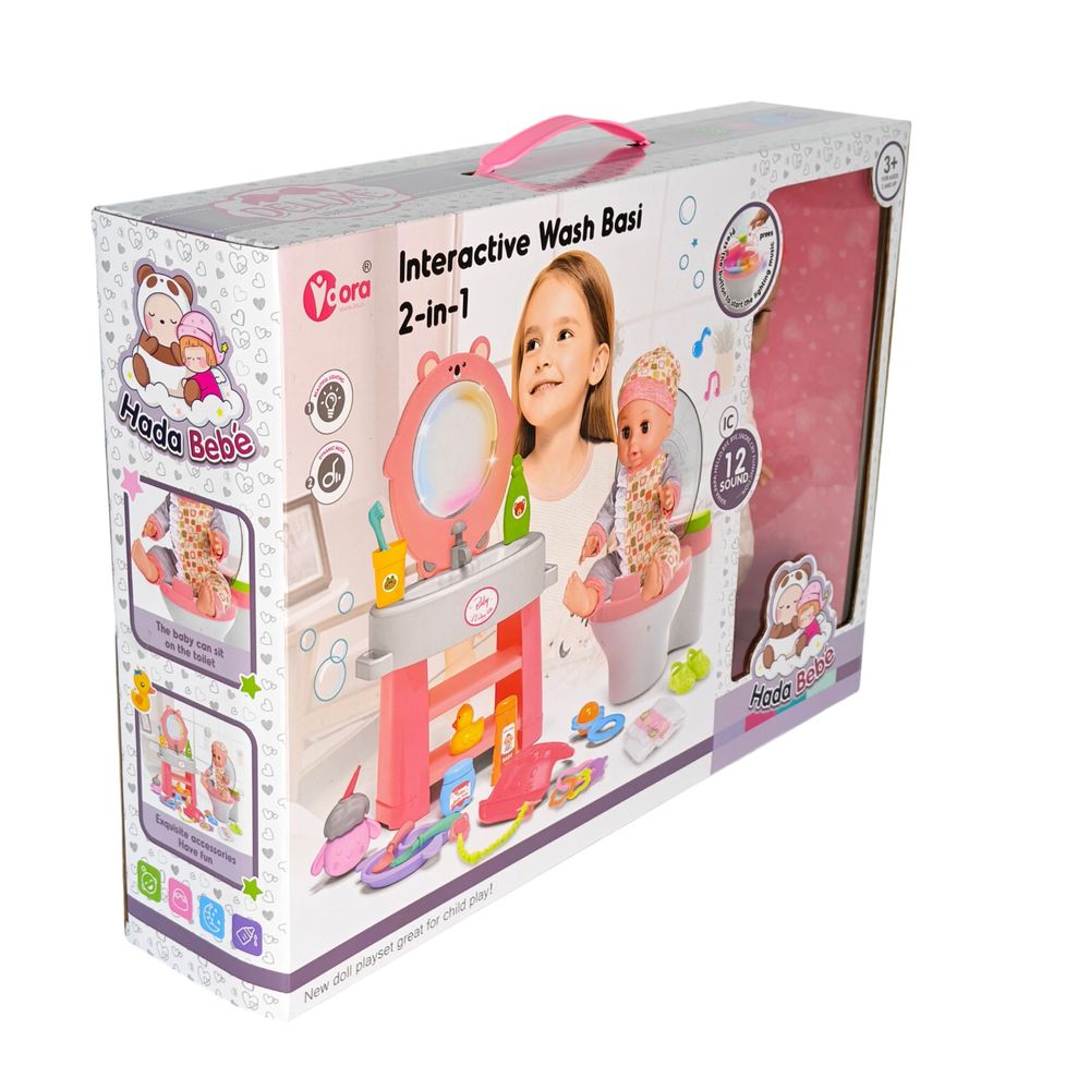 Vdora Dolls - 12 Sounds Baby Doll Wash Basin And Toilet Care Set - 14-inch