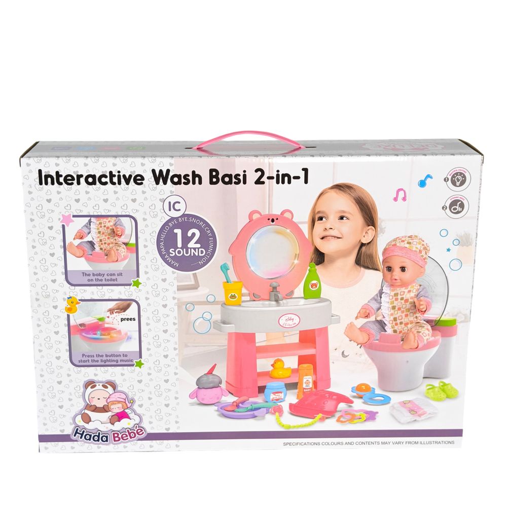 Vdora Dolls - 12 Sounds Baby Doll Wash Basin And Toilet Care Set - 14-inch