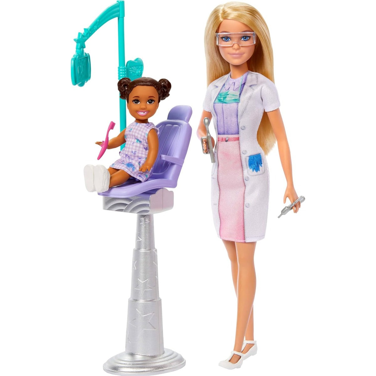 Barbie Teacher Doll with Brunette Fashion with Printed Dress, 1 Toddler, & Teaching Accessories