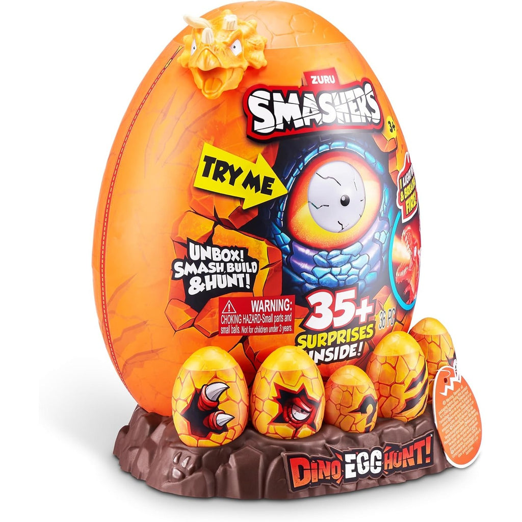 Smashers Dino Egg Hunt by Zuru, Includes Over 35 Surprises, Comes with Dino Light Up Egg, Dinosaur Figures, Slime, Sand, Mini Eggs, Collectible Toys for Kids to Smash and Build