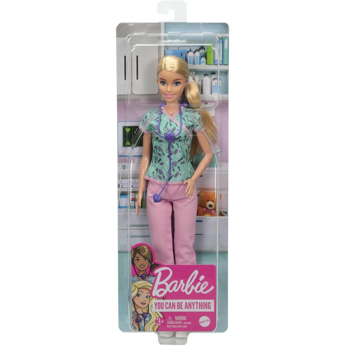 Barbie Nurse Blonde Doll (12-in/30.40-cm) with Scrubs Featuring a