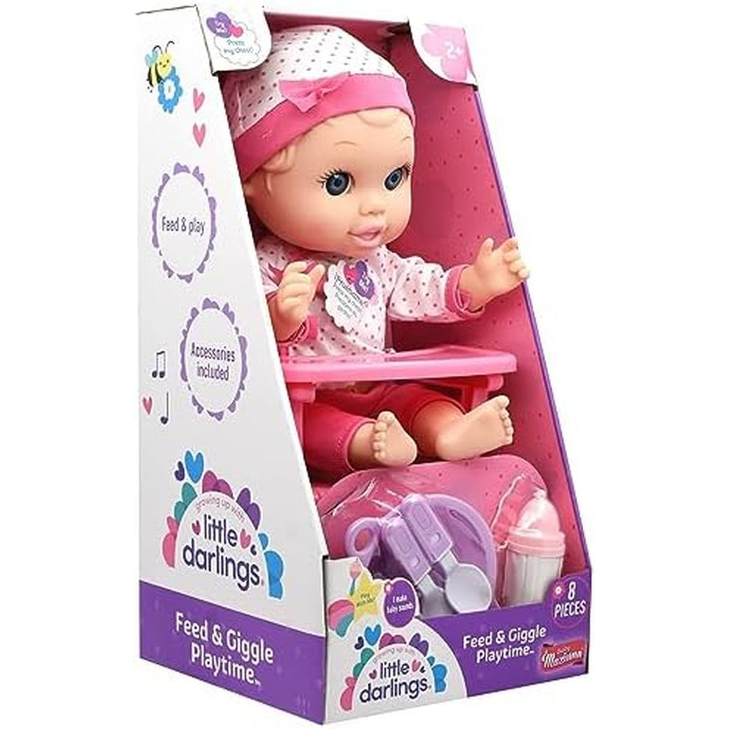 Baby Maziuna Feed & Giggle Playtime 12 Inches Doll Set, Sound Feature, Removable Outfit, Highchair, Utensils, Bottle, 8