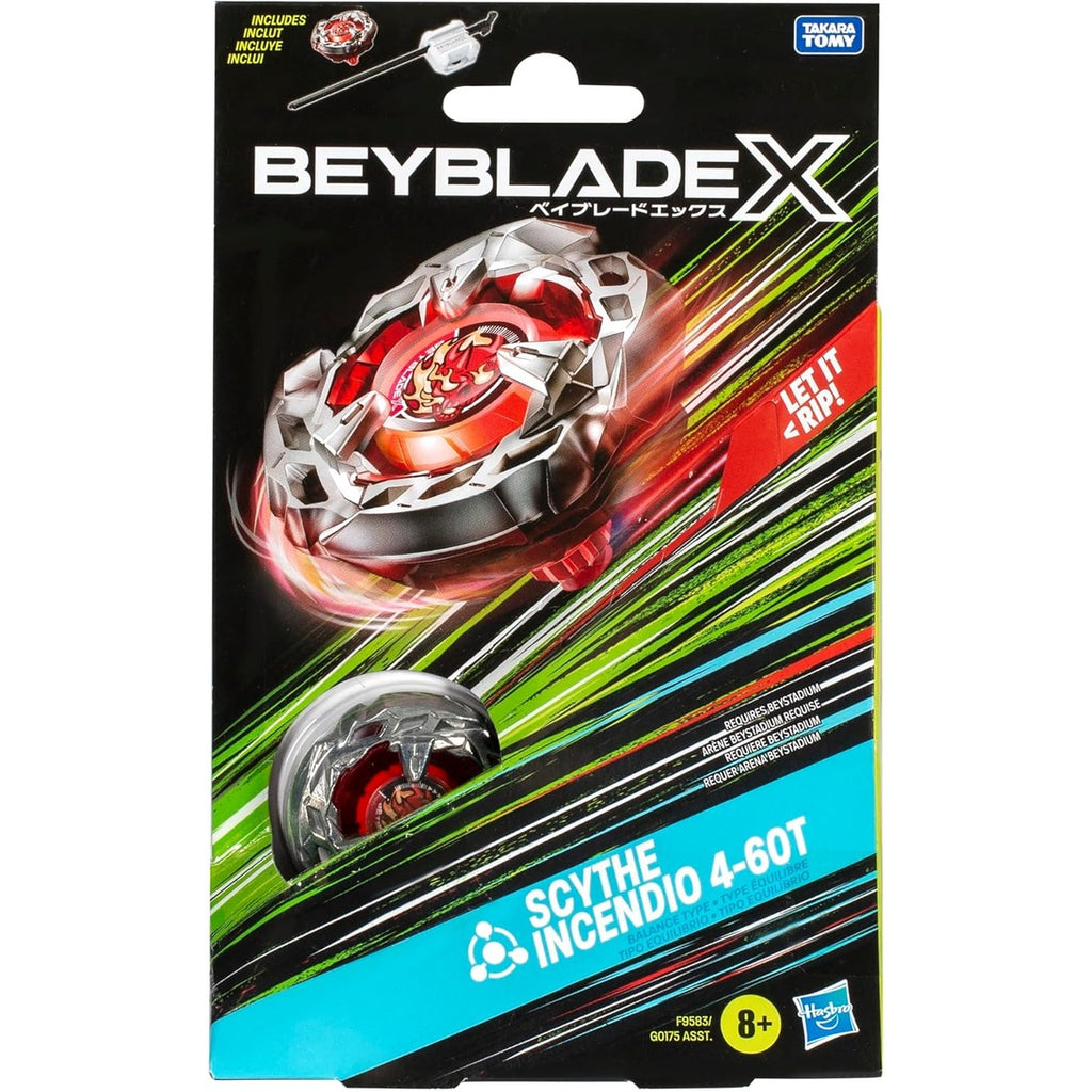 Beyblade X Scythe Incendio 4-60T Starter Pack Set with Balance Type Right-Spinning Top and Launcher; Battling Top Toys for 8 Year Old Boys and Girls