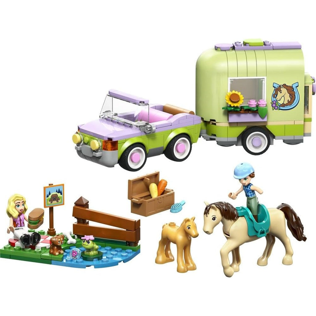 LEGO Friends Horse & Baby Foal Trailer - Horse Toy Playset w/Grooming Accessories, 4 Animal Figures, Car & 2 Mini Dolls