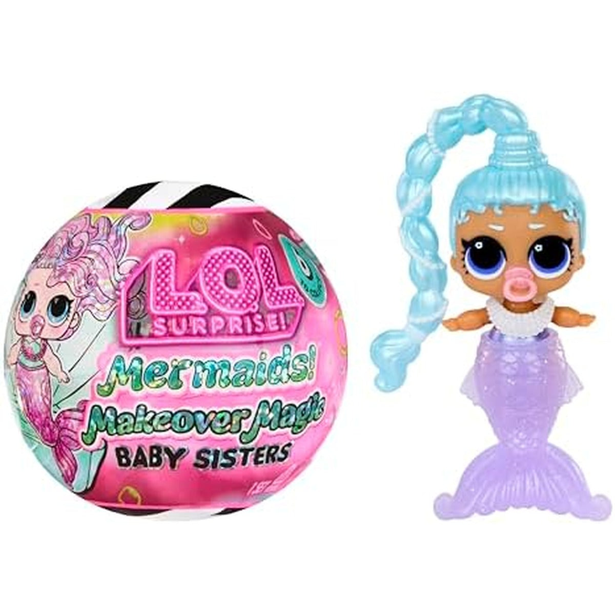 L.O.L. Surprise! Mermaids Makeover Magic Baby Sisters Mystery Doll, Color Change Mermaid Tail, Shell Display Ball & Stand, Collectible Mini Mermaid Doll for Kids Ages 4+, 2.75 Inch