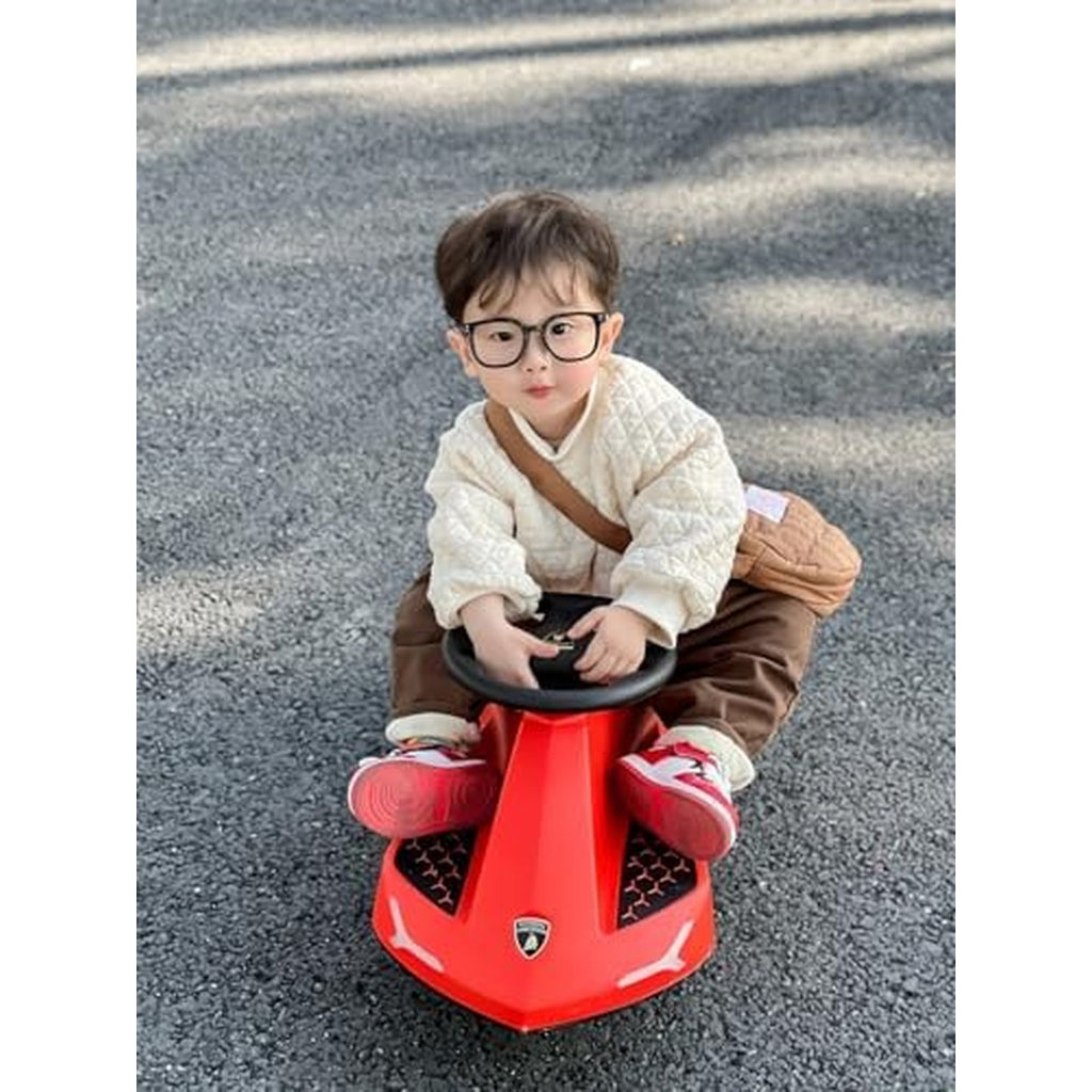 Lamborghini Swing Car Ride On with Lights and Sounds, 360 Rotation, Movable Rear Wing