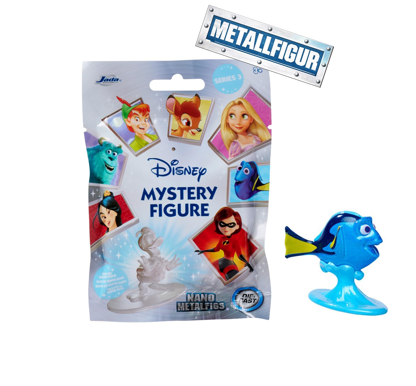 Jada Toys Disney Figure (1 x Mystery Figure in Blind Pack) - 1 Surprise Collectible Figure Made of 12 Disney Figures, Nano Metal Figure (approx. 4 cm) for Children and Fans from 3 Years, Series 3