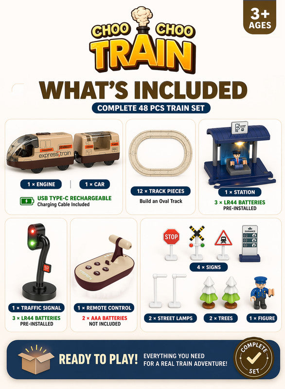 Choo Train - Remote Control Electric Train Track Set - 48 Pcs