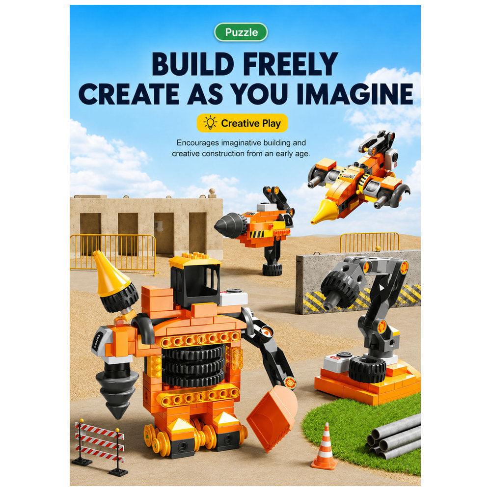 Feelo - 6-In-1 Urban Engineering Vehicle Big Building Block Set - Multicolor - 141 Pcs