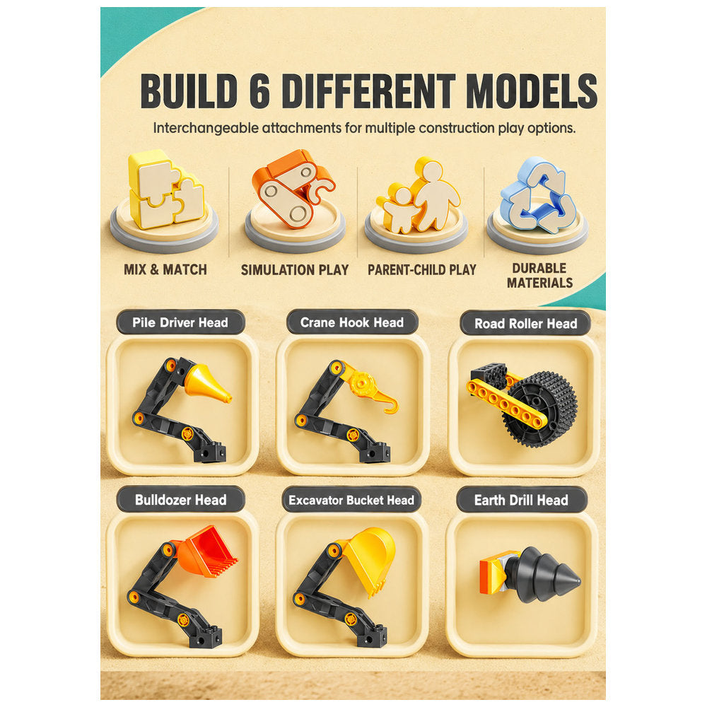 Feelo - 6-In-1 Urban Engineering Vehicle Big Building Block Set - Multicolor - 141 Pcs
