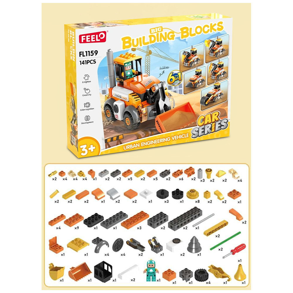 Feelo - 6-In-1 Urban Engineering Vehicle Big Building Block Set - Multicolor - 141 Pcs