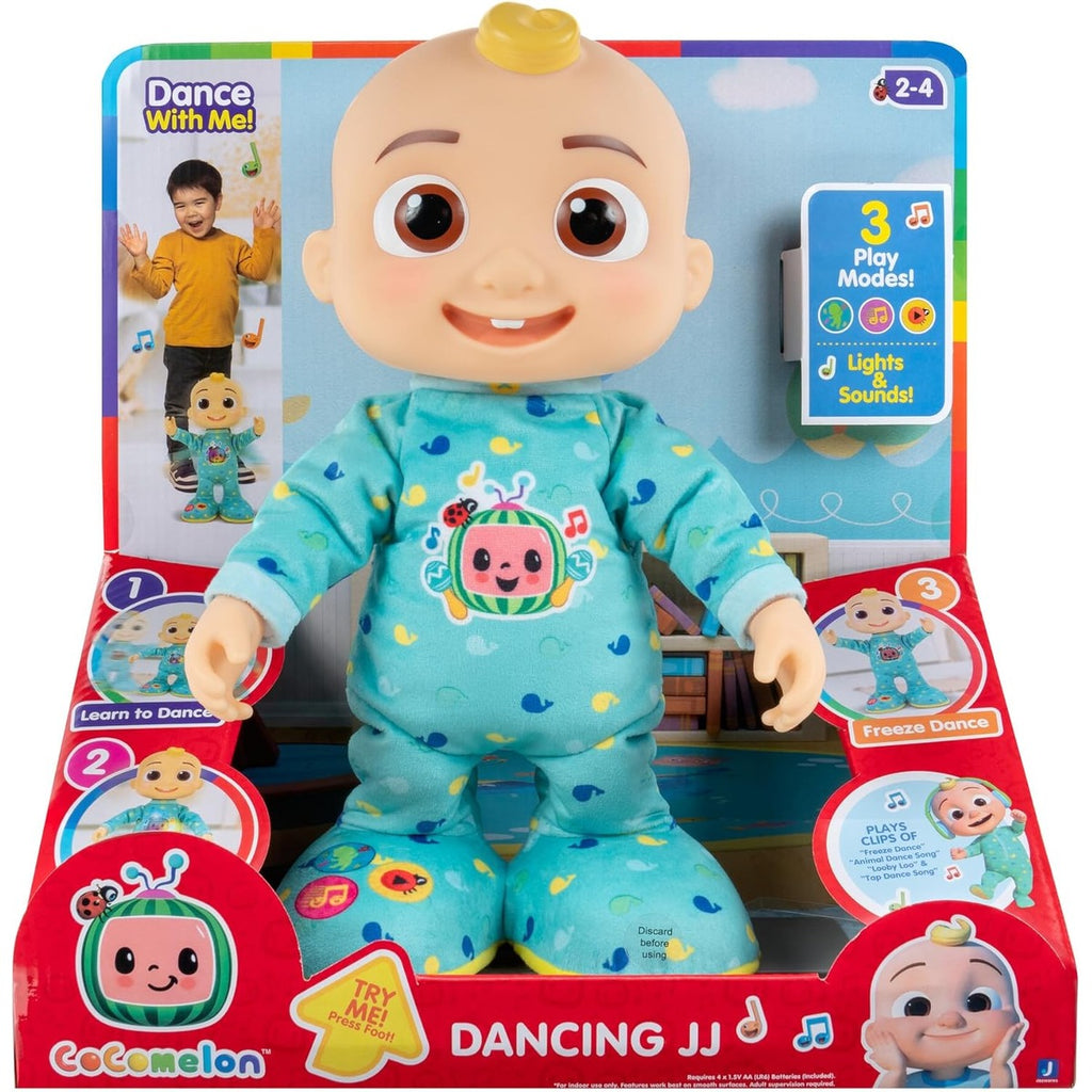 CoComelon Dancing JJ Feature Doll - Learn to Dance with JJ - Lights, Sounds, Songs, Freeze Dance, and More - Move and Groove with 14” JJ - Toys for Babies, Toddlers, and Preschoolers