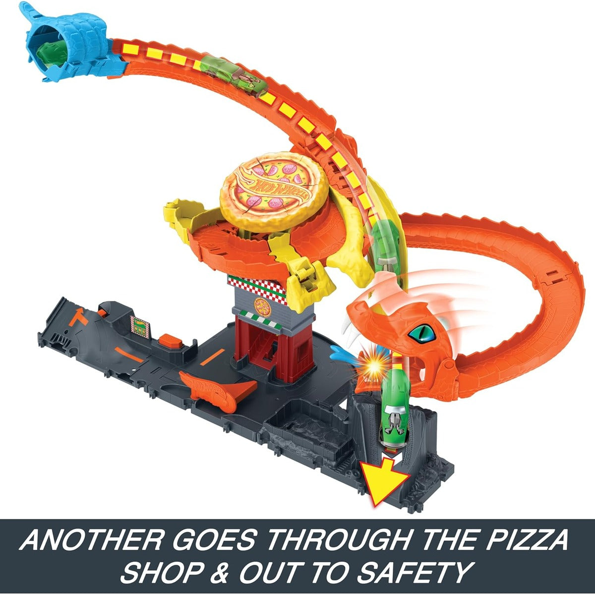 Hot Wheels City Toy Car Track Set, Pizza Slam Cobra Attack Playset