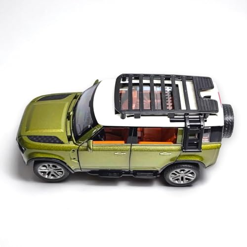 RathaNova Play Land Rover Defender 1:22 Scale Die-Cast Remote Control Car with Smoke Effect, LED Lights, Opening Doors, USB Charging, Multicolor (Green Defend)