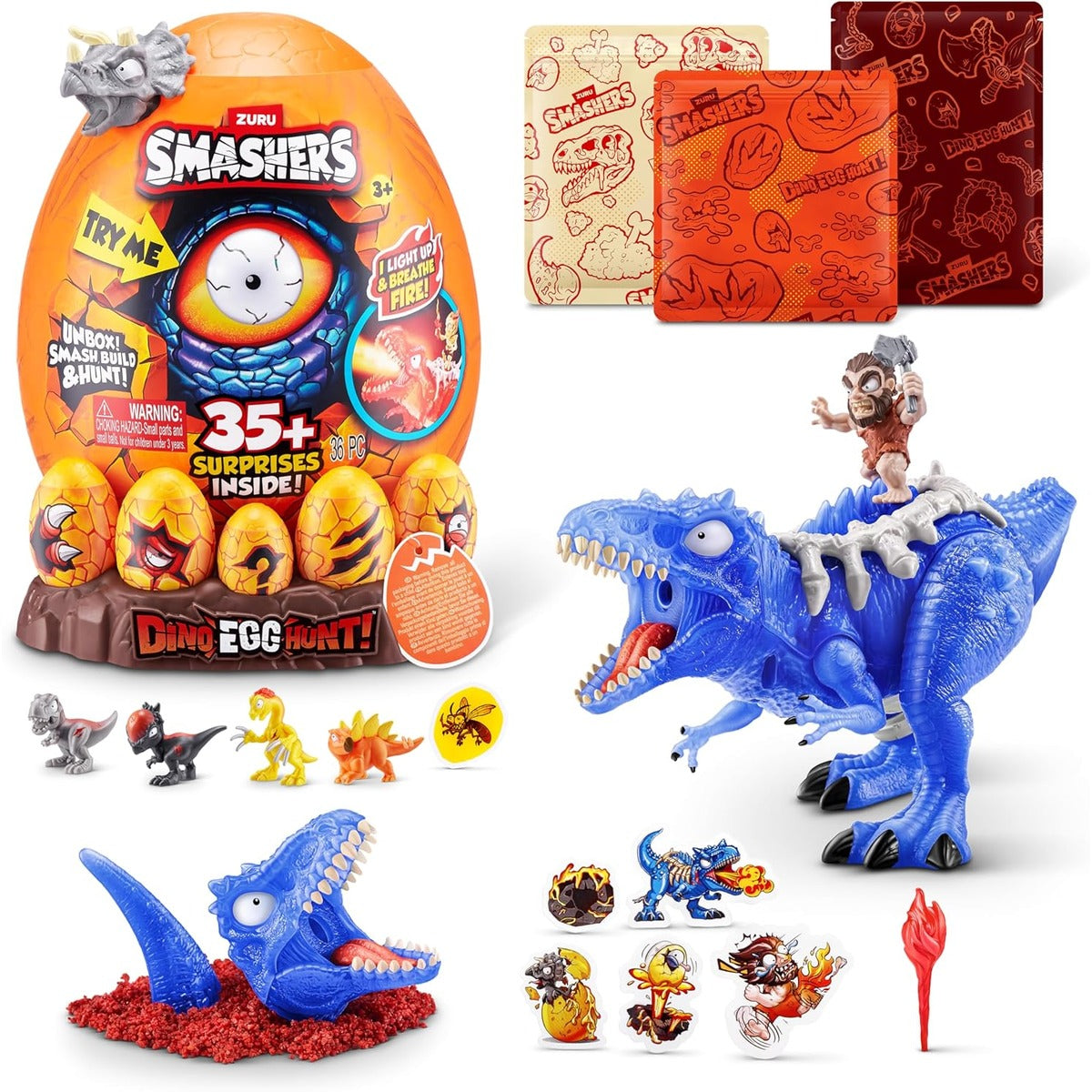 Smashers Dino Egg Hunt by Zuru, Includes Over 35 Surprises, Comes with Dino Light Up Egg, Dinosaur Figures, Slime, Sand, Mini Eggs, Collectible Toys for Kids to Smash and Build