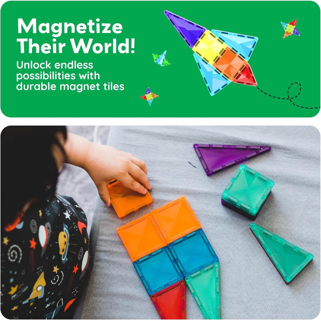 PicassoTiles 60 pcs Mini Magnetic Tiles Magnet Toys Travel-Friendly