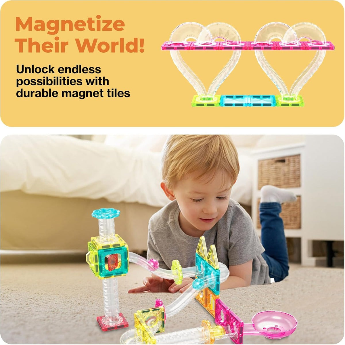 PicassoTiles Magnet Tiles Building Block Travel Size Magnetic Marble