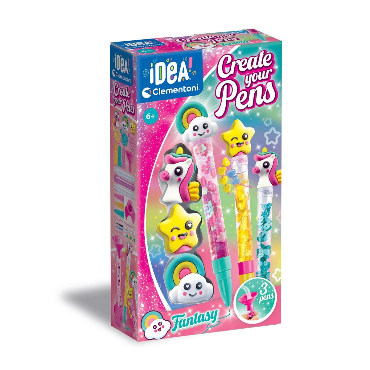 Clementoni - Idea-Create Your Penso: Fantasy-Creative Game for Making Colourful, Workshop, Customizable Pens for Children 6 Years, Multicoloured, 18827