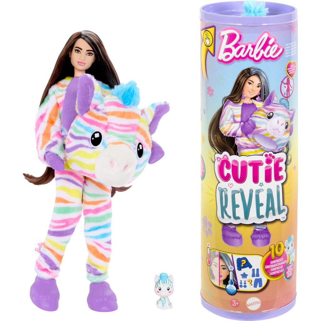 Barbie Cutie Reveal Doll & Accessories, Color Dream Series, Rainbow Zebra Costume & 10 Surprises Including Color Change