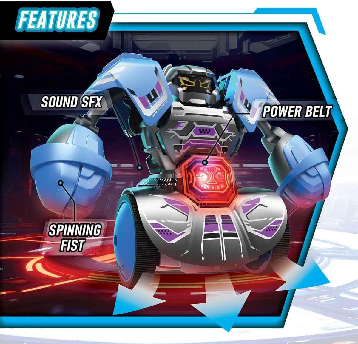 SilverLit YCOO Robo Kombat Tornado, Interactive Robot Fighting Toy with 360° Spin & Super Tornado Punch, 2 Battle Modes AI & Multiplayer, Sound Effects, LED Power Belt, optimal for Kids 5+