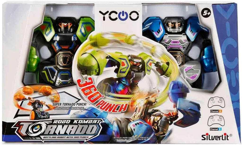 SilverLit YCOO Robo Kombat Tornado, Interactive Robot Fighting Toy with 360° Spin & Super Tornado Punch, 2 Battle Modes AI & Multiplayer, Sound Effects, LED Power Belt, optimal for Kids 5+