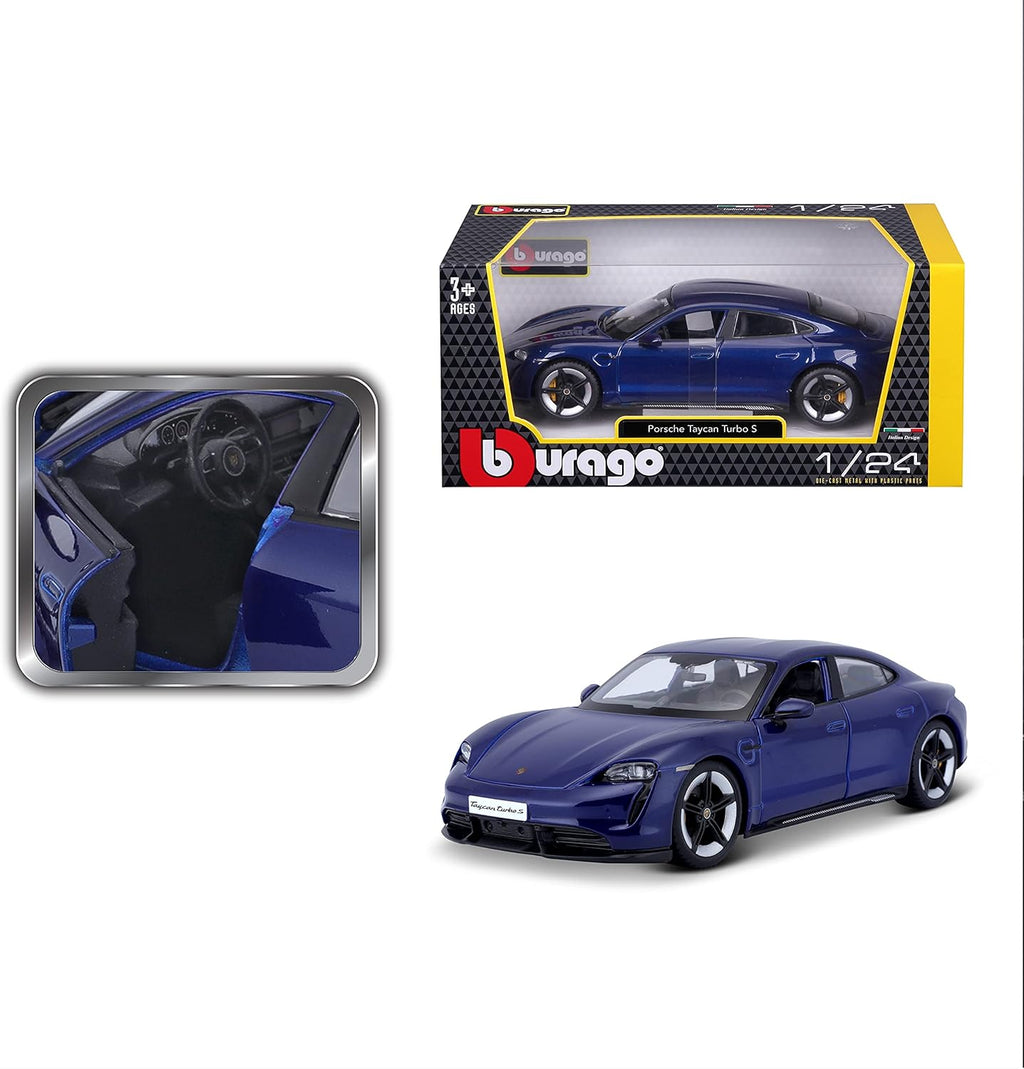 Bburago -18-21098B Porsche Taycan Turbo S in Blue in 1/24 Scale (18-21098B), Unisex, Children, Colour