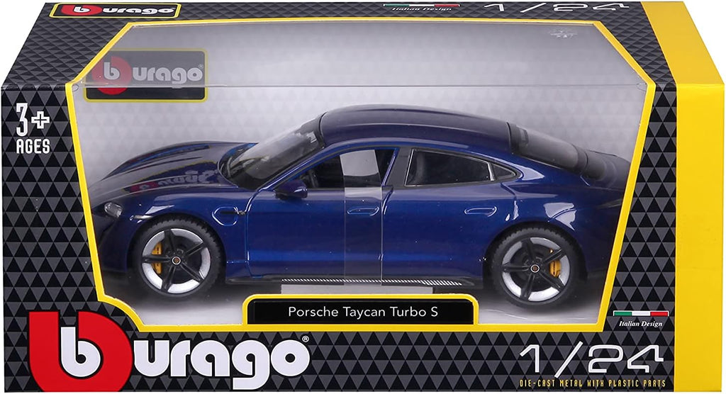 Bburago -18-21098B Porsche Taycan Turbo S in Blue in 1/24 Scale (18-21098B), Unisex, Children, Colour