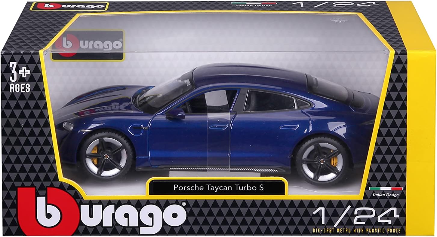Bburago -18-21098B Porsche Taycan Turbo S in Blue in 1/24 Scale (18-21098B), Unisex, Children, Colour