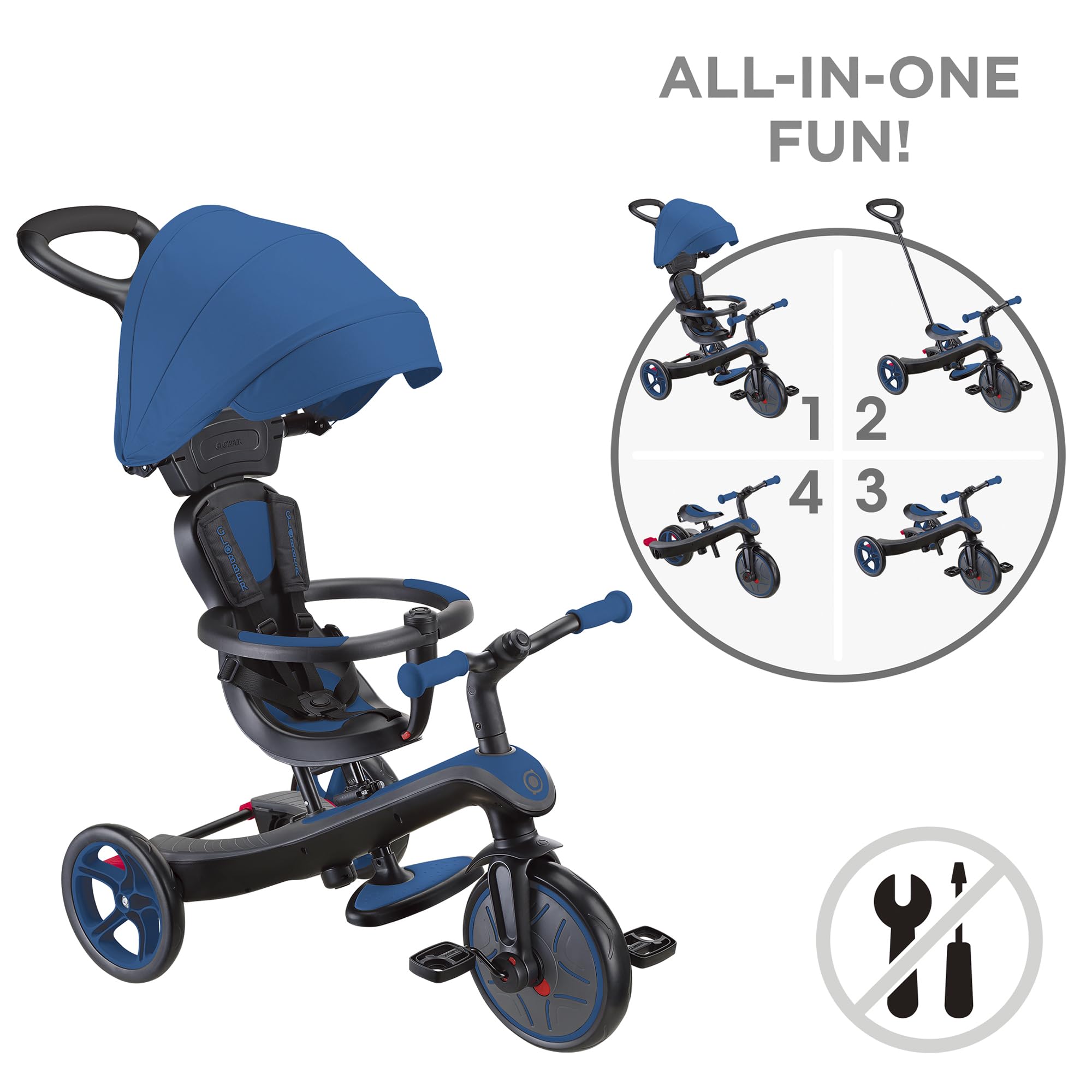 Globber Explorer Trike 4 in 1 Balance Bike Ride with Parent Handle