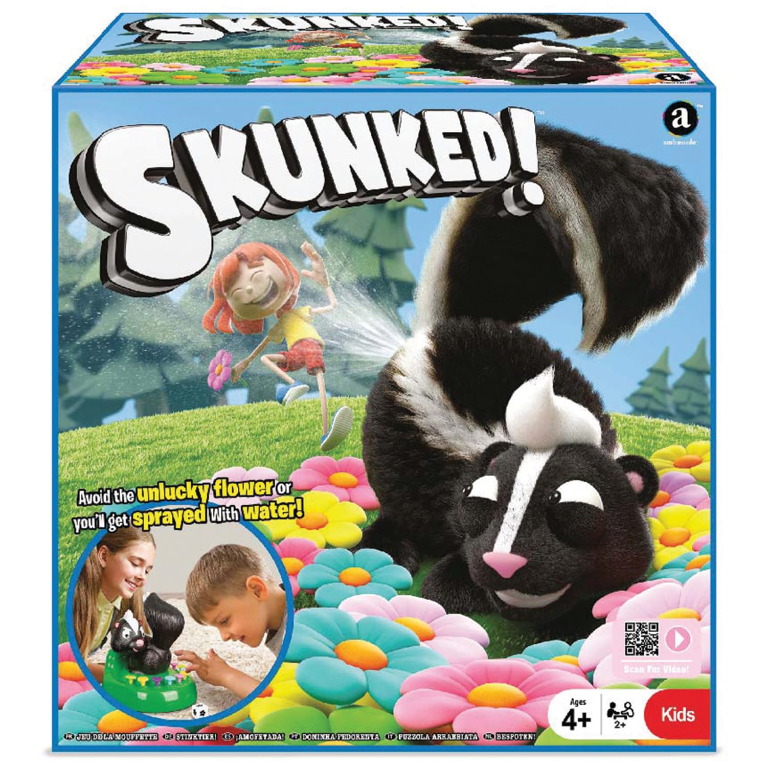 Ambassador Games: SKUNKED! - Kids Dice-Rolling & Luck Game, Funny Surprise Water Spray, Adorable Skunk & Flower Theme, Ages 4