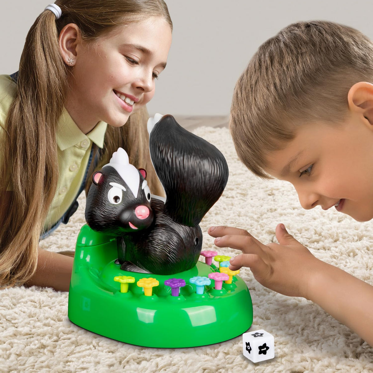 Ambassador Games: SKUNKED! - Kids Dice-Rolling & Luck Game, Funny Surprise Water Spray, Adorable Skunk & Flower Theme, Ages 4