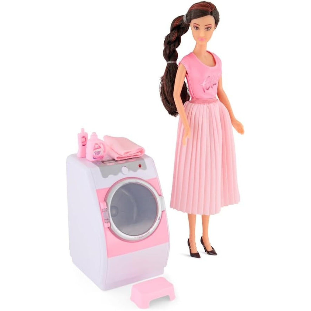 Fulla Doll with Washing Machine Set Includes Towels, Hangers Toy Bear Boxes and Shoes & Machine Features Light and