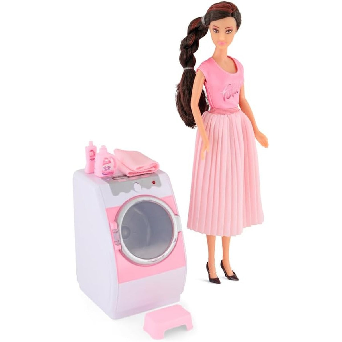 Fulla Doll with Washing Machine Set Includes Towels, Hangers Toy Bear Boxes and Shoes & Machine Features Light and