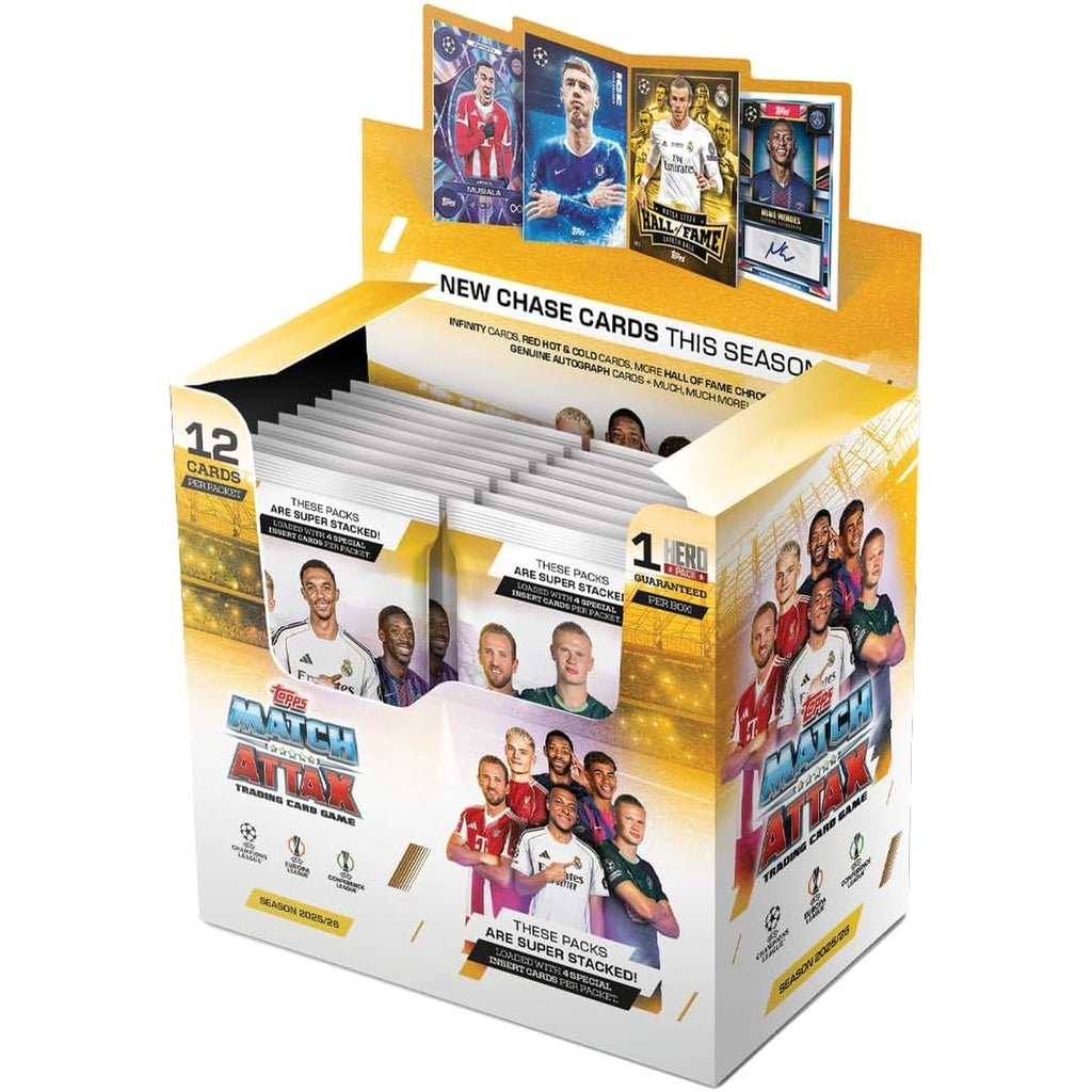 Topps Match Attax UCC 2025/2026 Collectible Football Trading Cards, Full Box with 32 Packets, 384 Cards with 4 Special Insert Cards per Pack, Officially Licensed Product