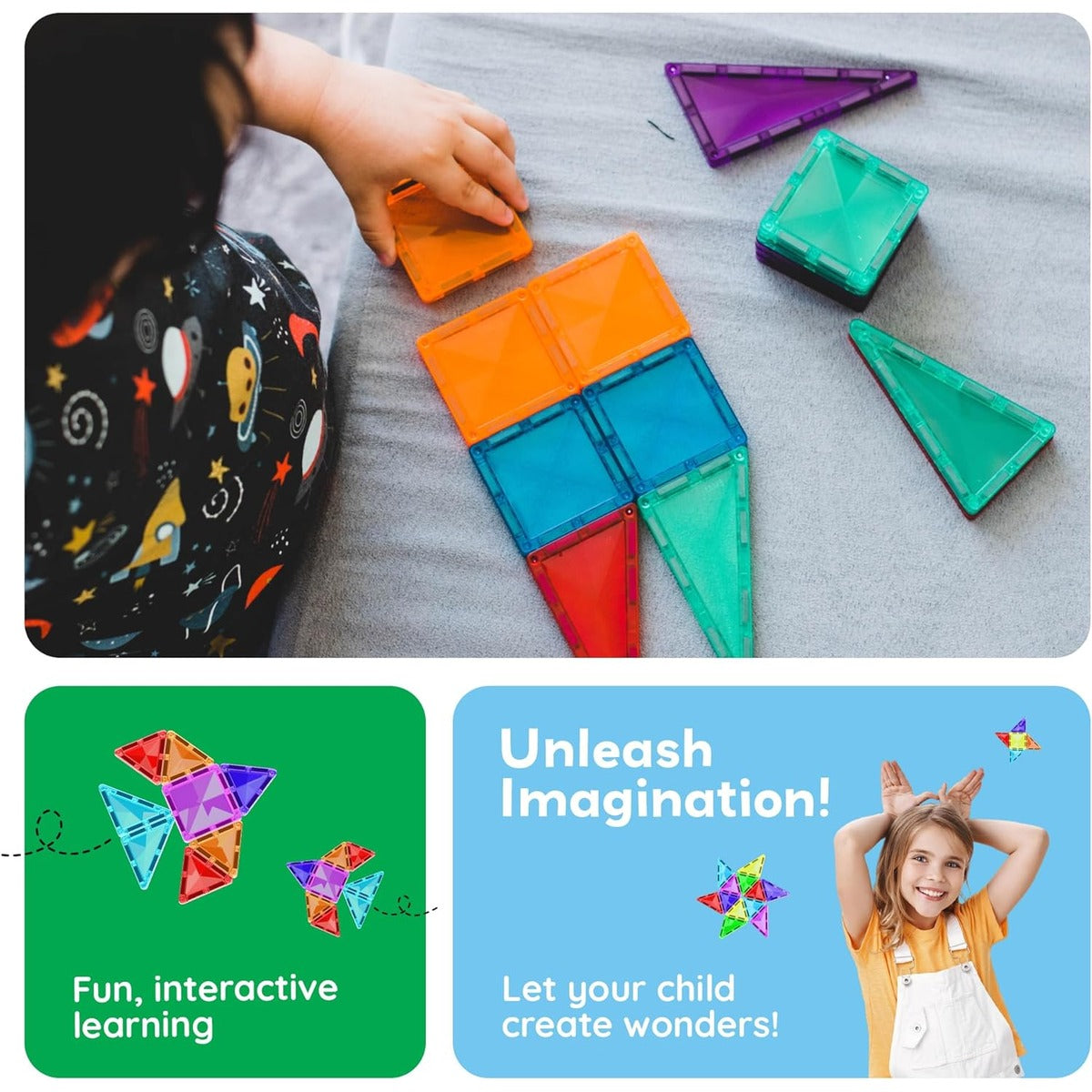 PicassoTiles 30pcs Mini Size Magnetic Tiles Sensory Magnet Toys Diamond