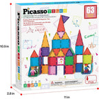 PicassoTiles 63pc Magnetic Tile Building Block Set with 2 Character