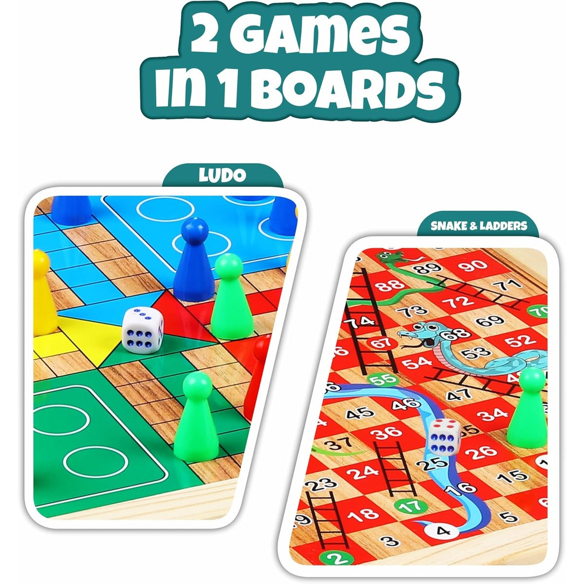 Ankit Toys & Games 2 in 1 Wooden Ludo, Snakes and Ladders Board Game Set for Kids and Adults, Classic Family Board