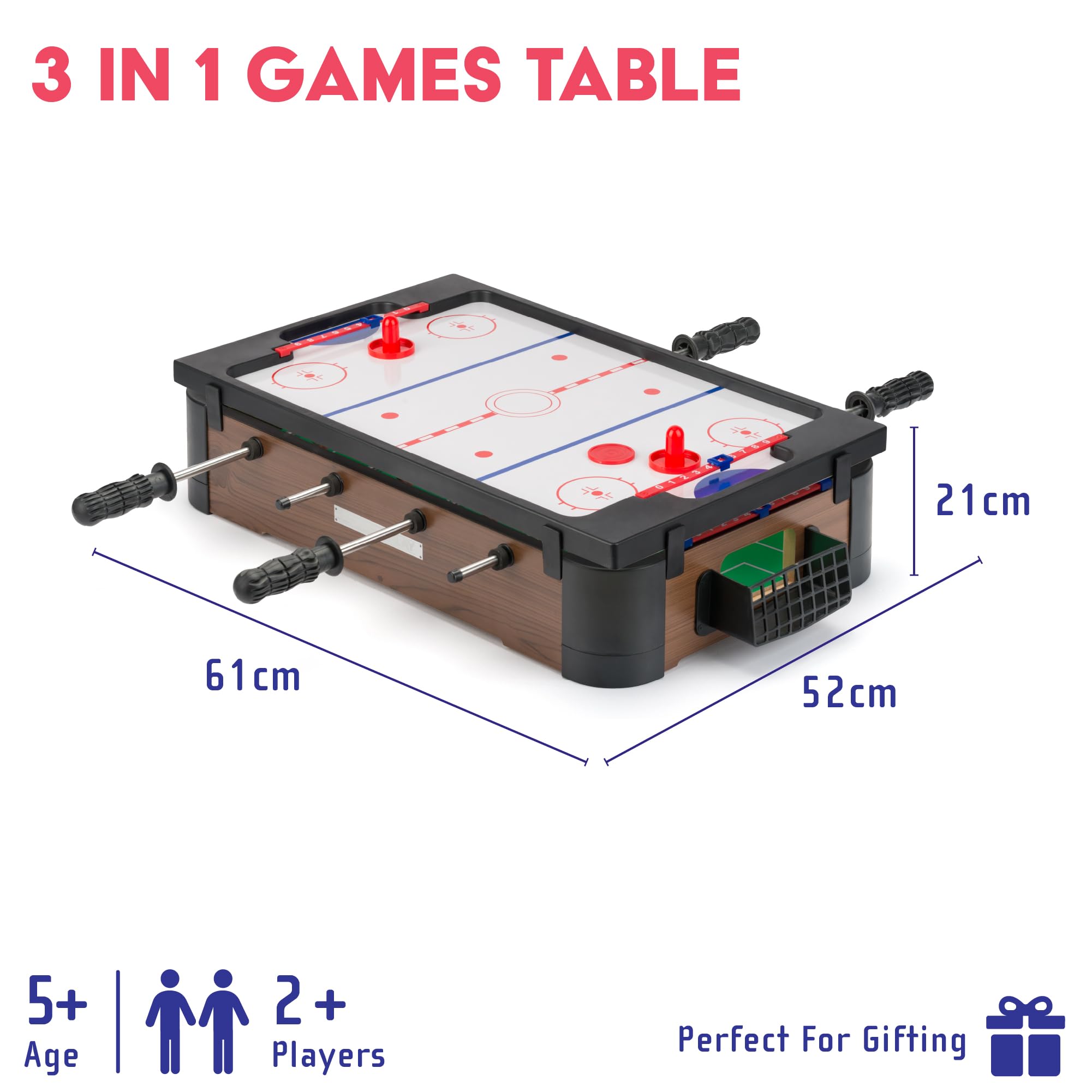 Power Play TY6155 Powerplay 3 in 1 Top Games, Mini Football